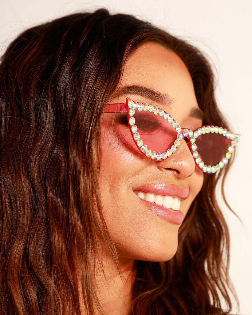 So Glitzy Studded Glasses-Pink-Side