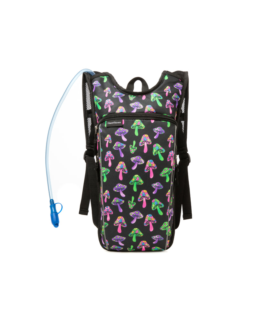 Space Spores 2.0 UV Reactive Hydration Pack with Back Pocket for Anti-Theft-Black/Green/Pink/Purple-Front2