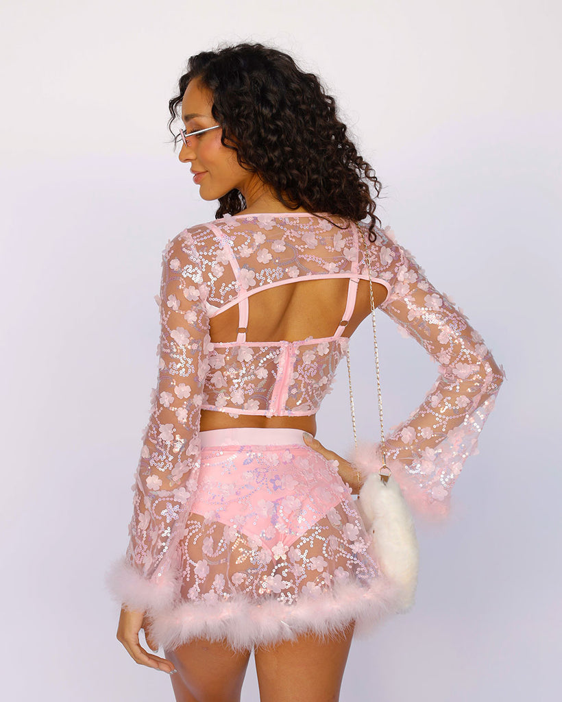 Sparkling Spell Floral Ultra Crop Top-Baby Pink-Back--Courtney---S