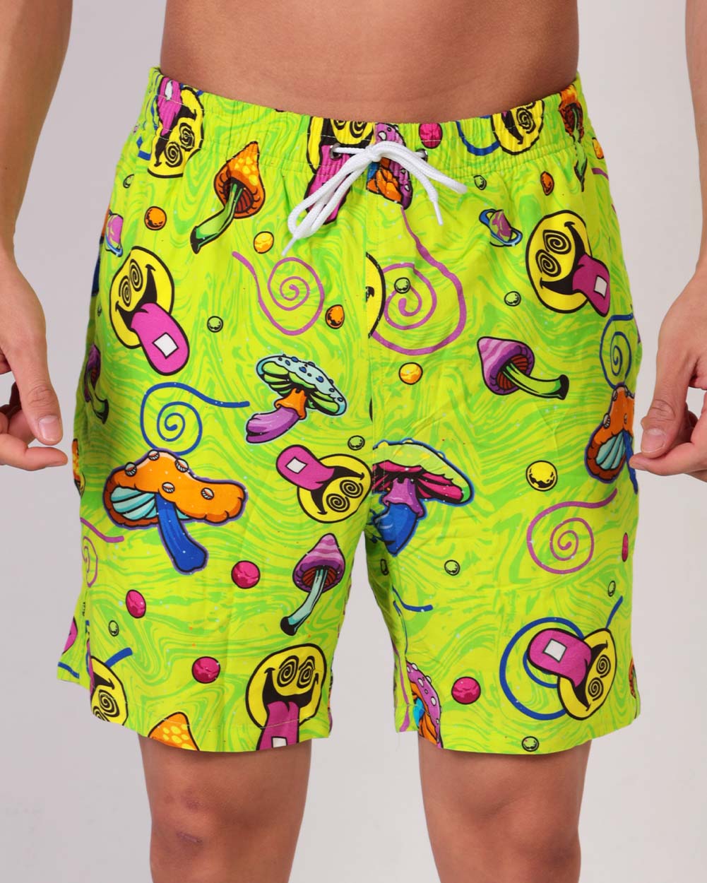 Spunion Rings Men's Shorts-Green/Pink/Yellow-Regular-Front--Raine---L