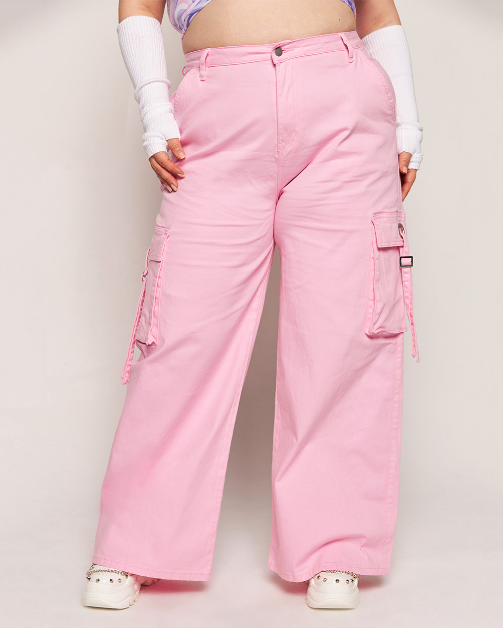 Strawberry Milk Wide Leg Pants-Curve1-Baby Pink-Front--Milani---1X
