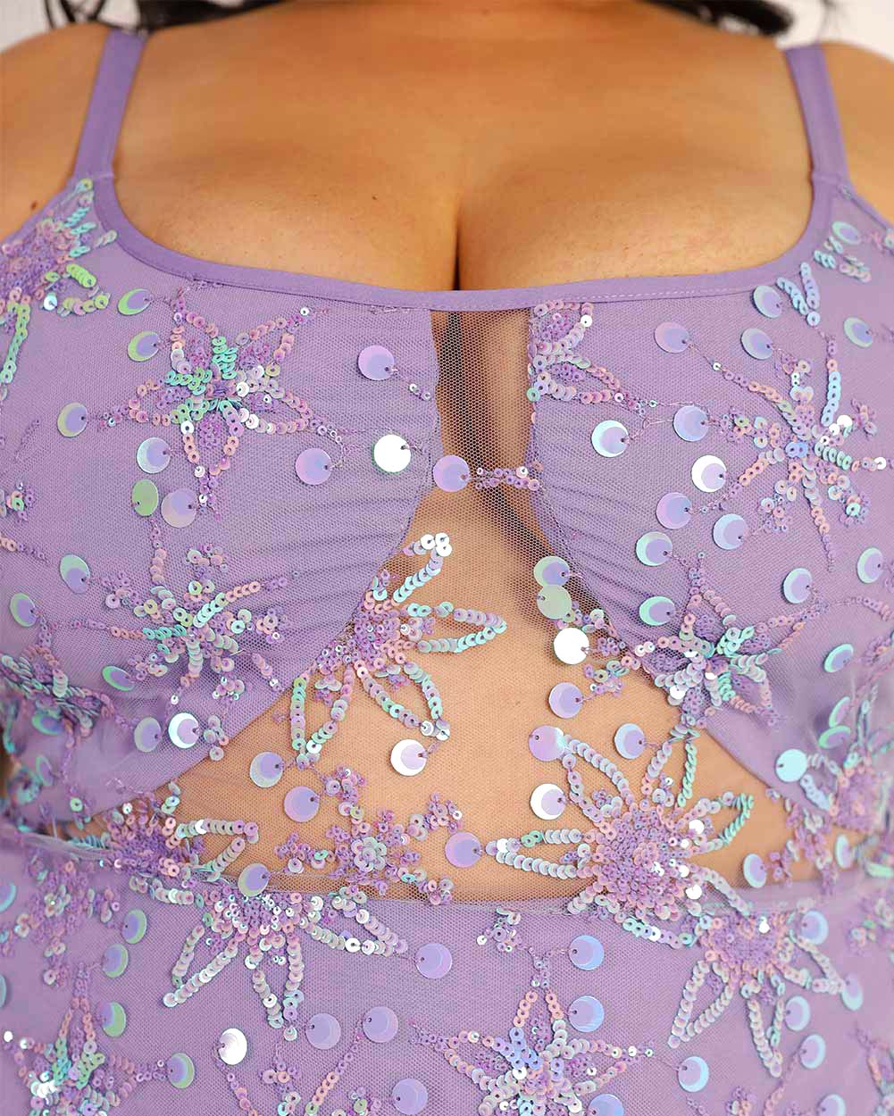 Sweet Serenade Floral Sequin Dress-Curve1-Lavender-Detail