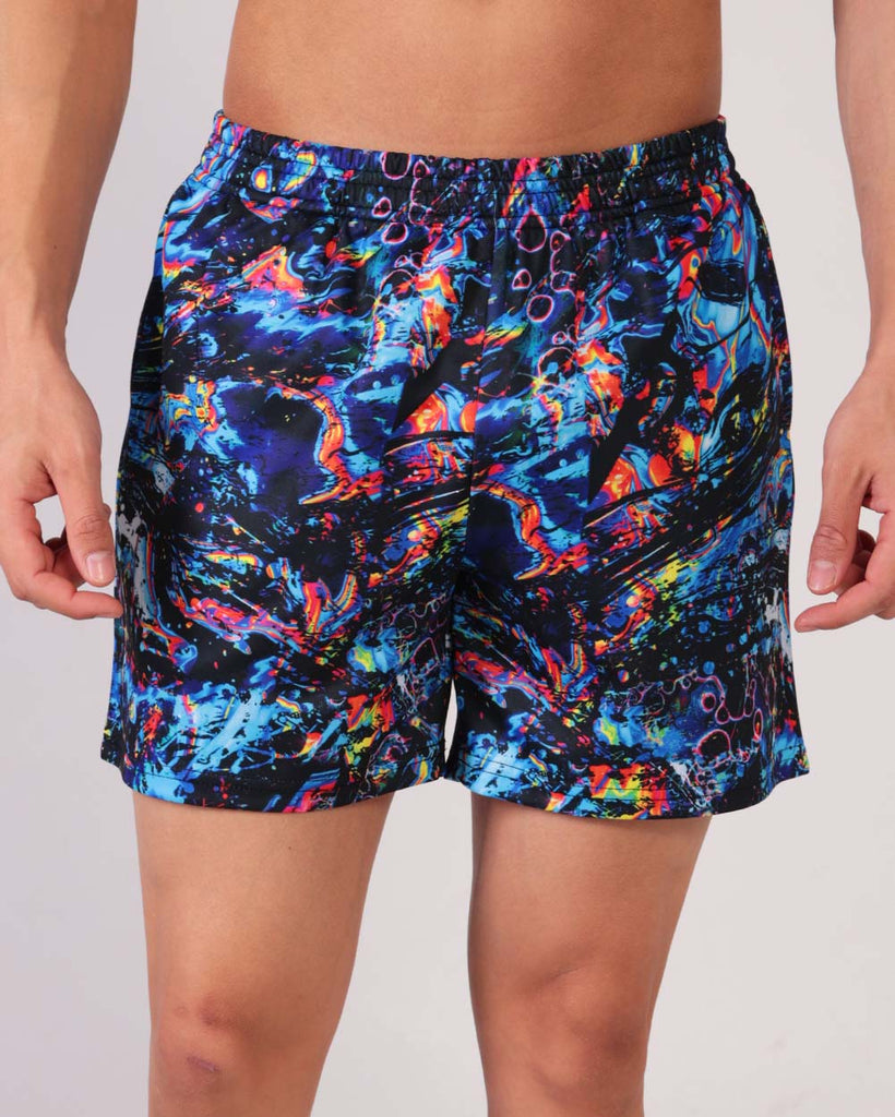 The Other Side Men's Shorts-Black/Blue/Neon Green-Front--Raine---L