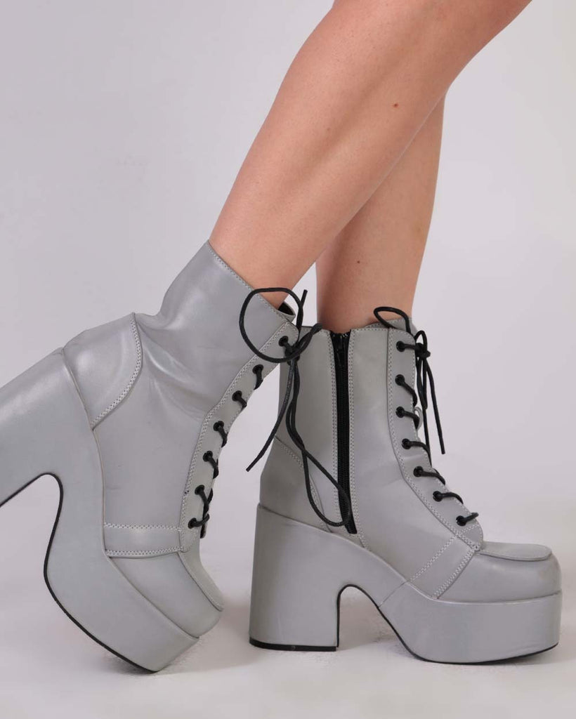 Thunderbolt Silver Reflective Lace Up Boots-Silver-Side