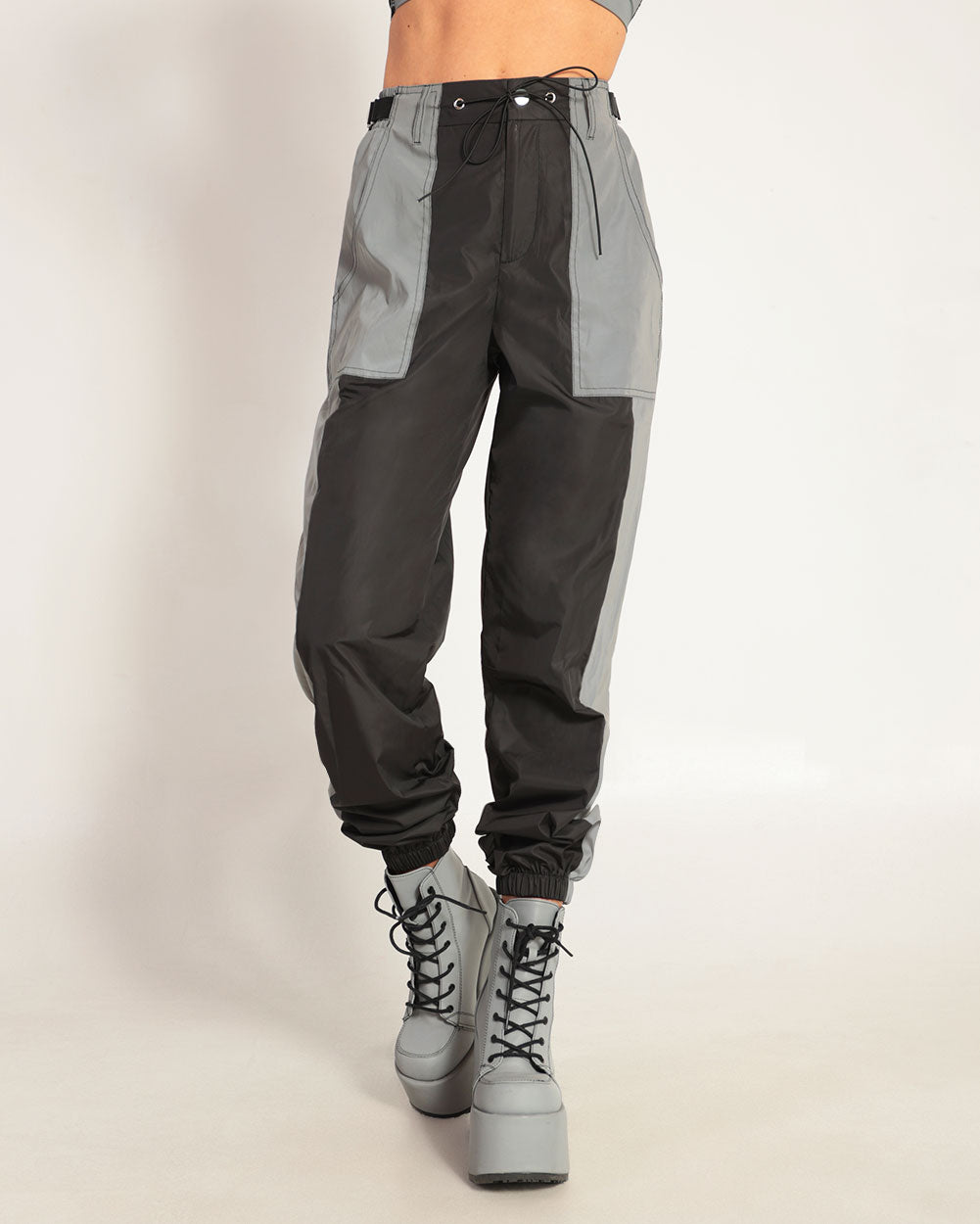 Time 2 Get Lit Reflective Cargo Joggers-Black-Front--Hannah---S