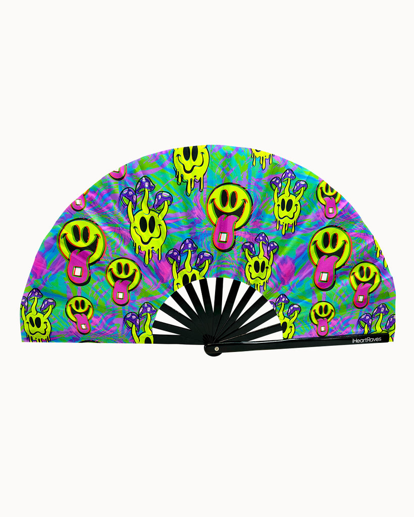 Tripp Out UV Reactive Hand Fan-Green/Pink/Yellow-Front