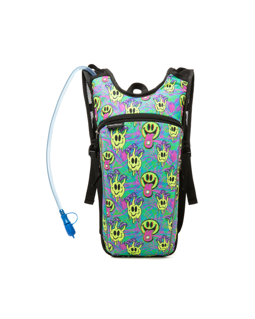 Tripp Out UV Reactive Hydration Pack with Back Pocket for Anti-Theft-Neon Blue/Neon Pink/Yellow-Front2