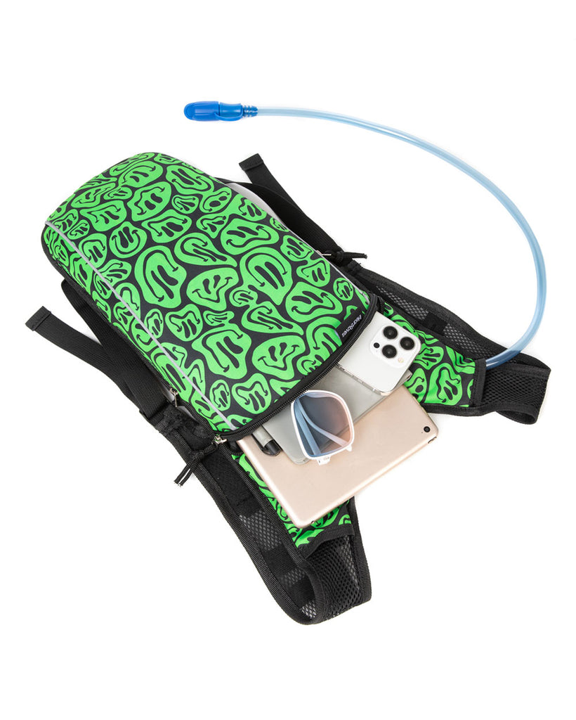 Trippy Stuff UV Reactive Hydration Pack with Back Pocket for Anti-Theft-Black/Neon Green-Detail