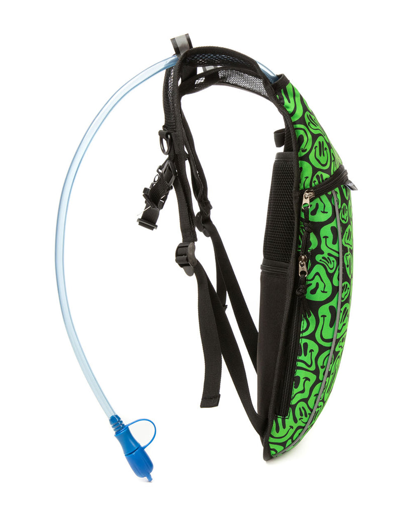 Trippy Stuff UV Reactive Hydration Pack with Back Pocket for Anti-Theft-Black/Neon Green-Side