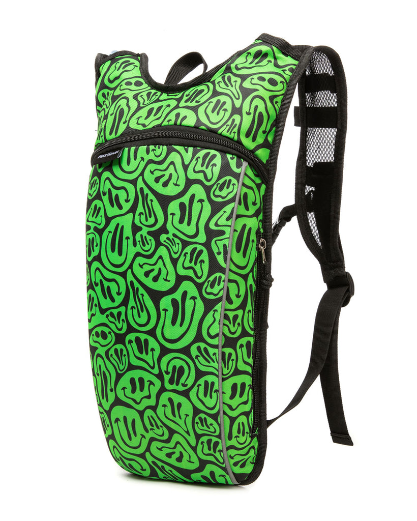 Trippy Stuff UV Reactive Hydration Pack with Back Pocket for Anti-Theft-Black/Neon Green-Side