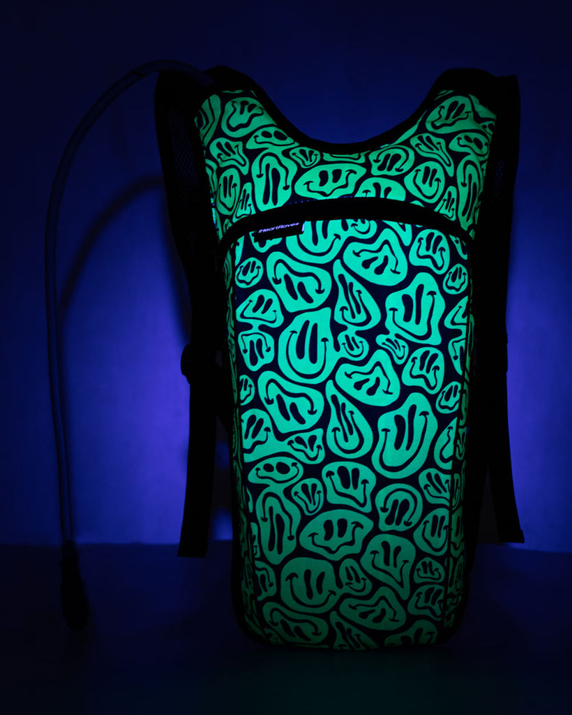 Trippy Stuff UV Reactive Hydration Pack with Back Pocket for Anti-Theft-Black/Neon Green-UV