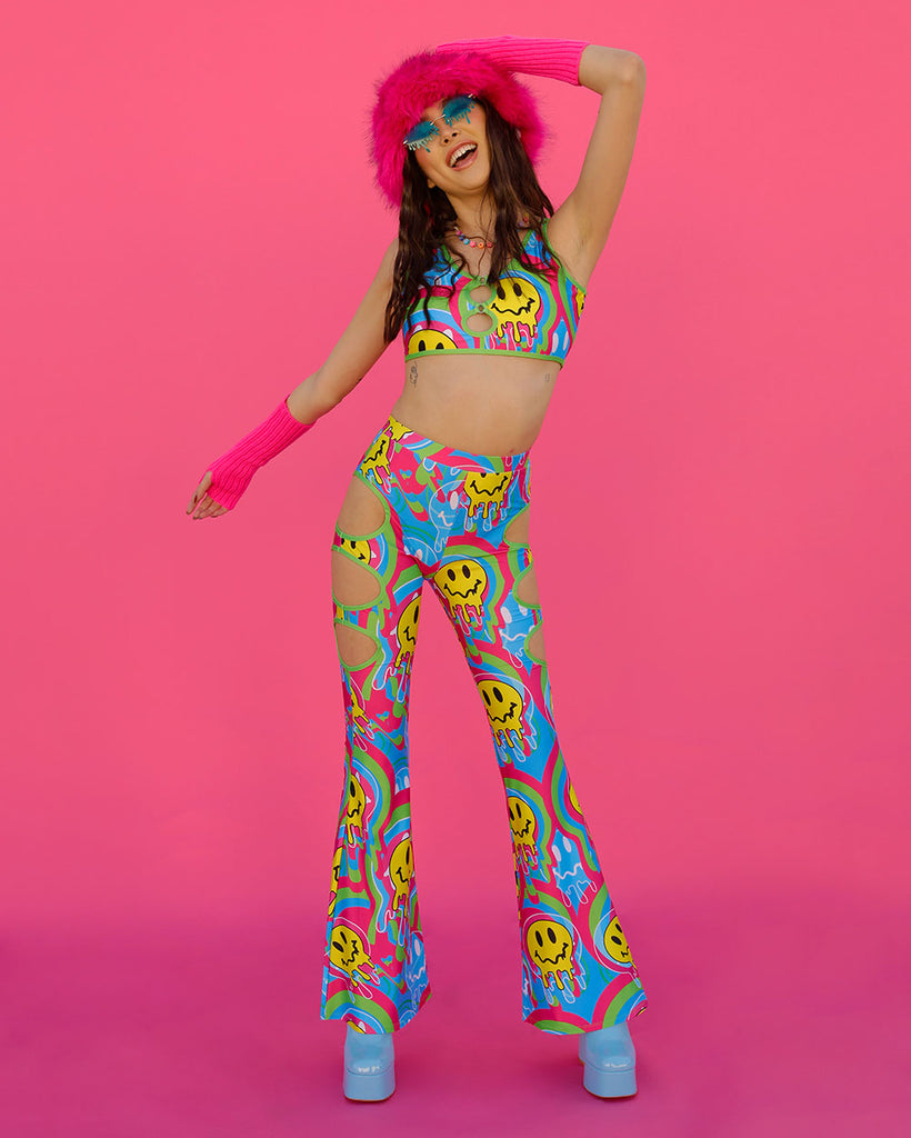 Trippy Time Acid Smiley Bra Top-Blue/Green/Pink-Lifestyle--Bethany---S