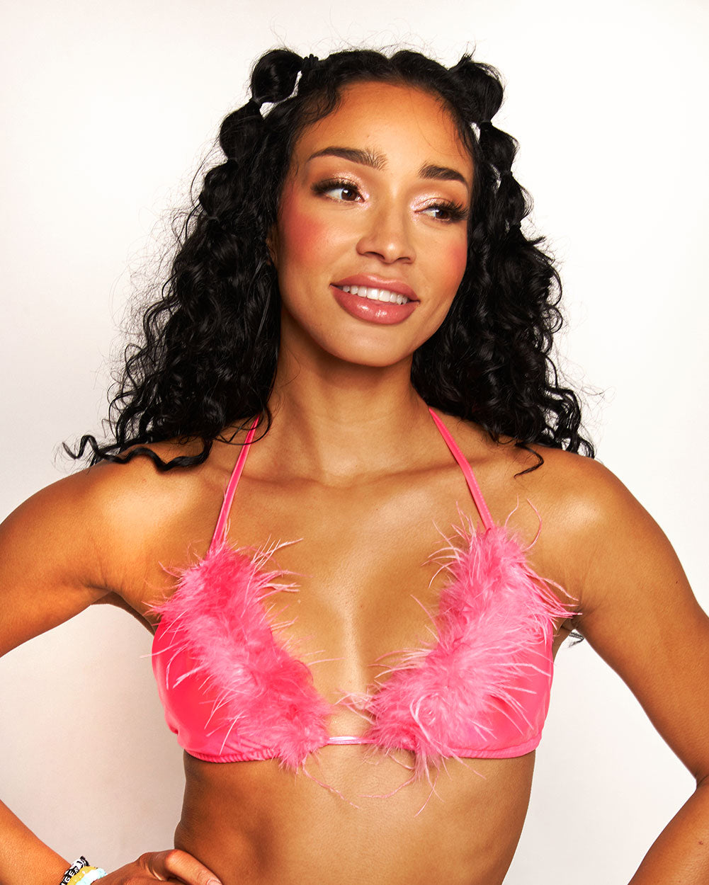 Twinkleberry Whimsy Marabou Bra Top-Pink-Regular-Front--Courtney---S