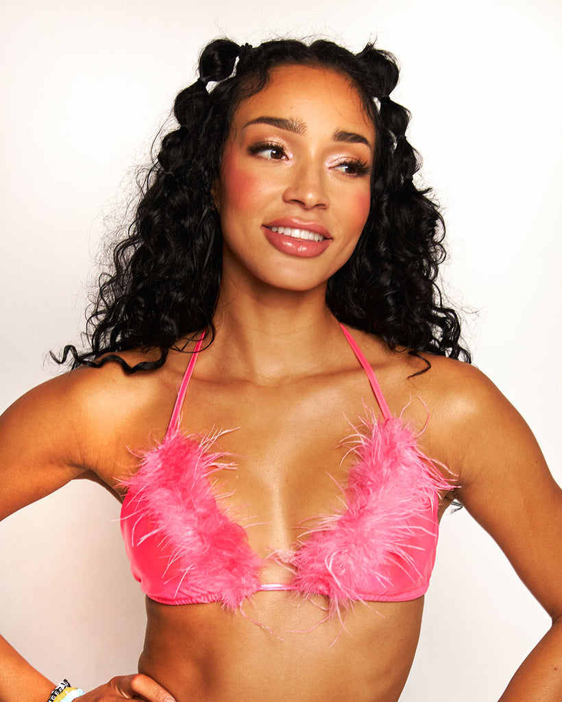 Twinkleberry Whimsy Marabou Bra Top-Pink-Regular-Front--Courtney---S