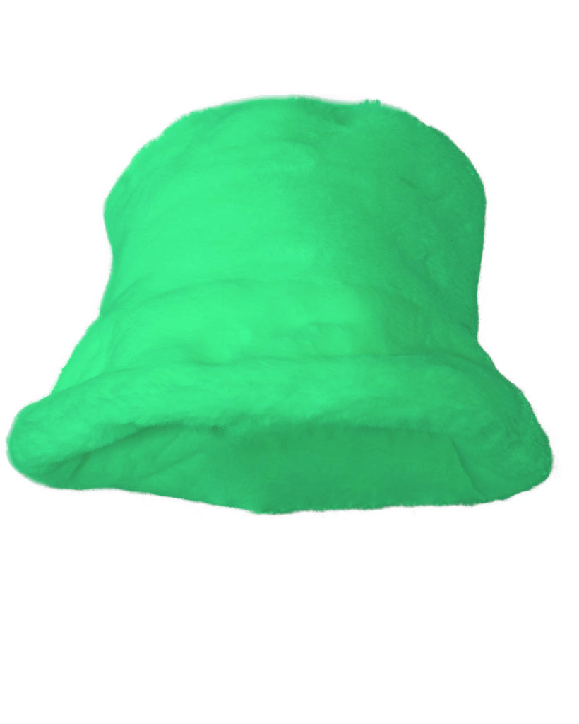 Ultra Fluffy Bucket Hat-Neon Green-Regular-Front--Model---S