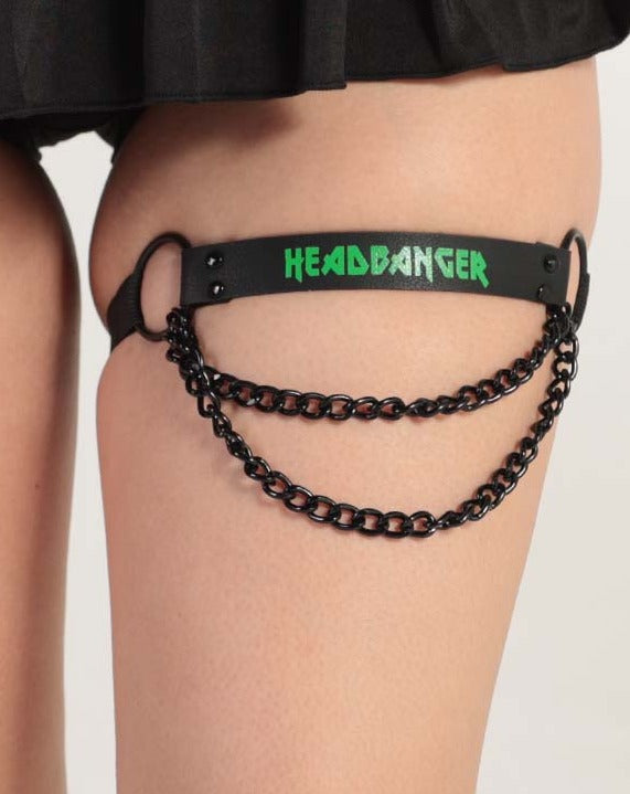 Underground Headbanger UV Reactive Chain Leg Garters Pair-Black-Detail