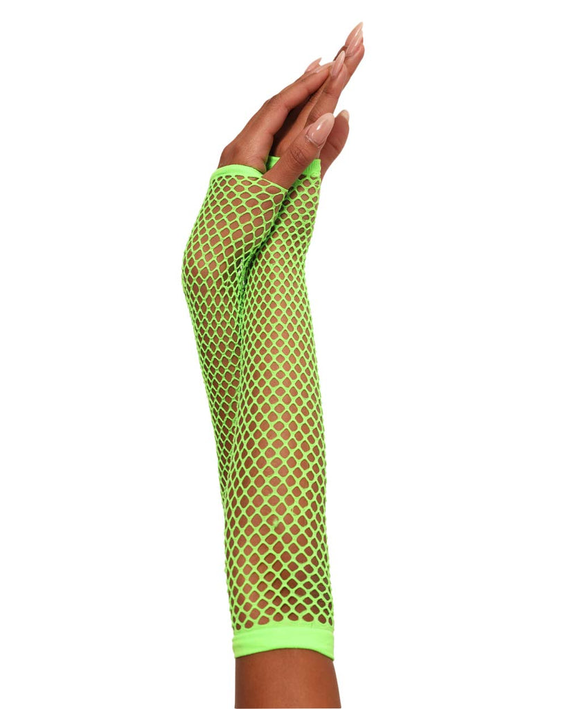 Warped Revelations Fingerless Fishnet Gloves-Neon Green-Side
