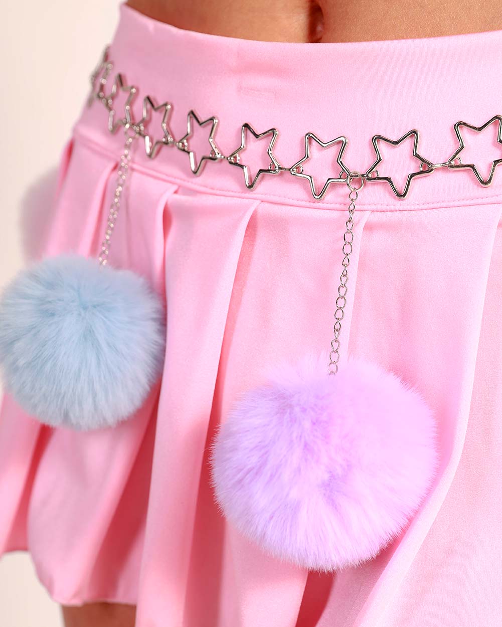 Wish on a Star Belly Chain with Fur Ball Charms-Blue/Pink/Purple-Detail