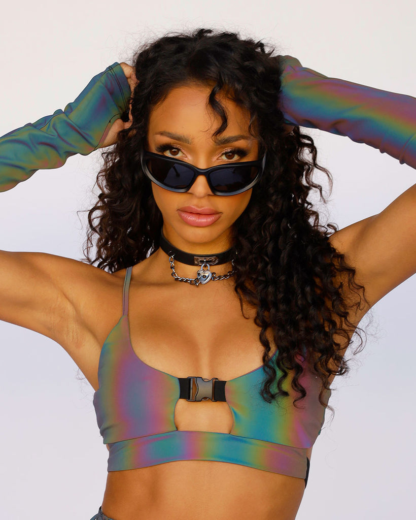 Won't Let U Out Reflective Underboob Clasp Top-Rainbow-Front--Courtney---S