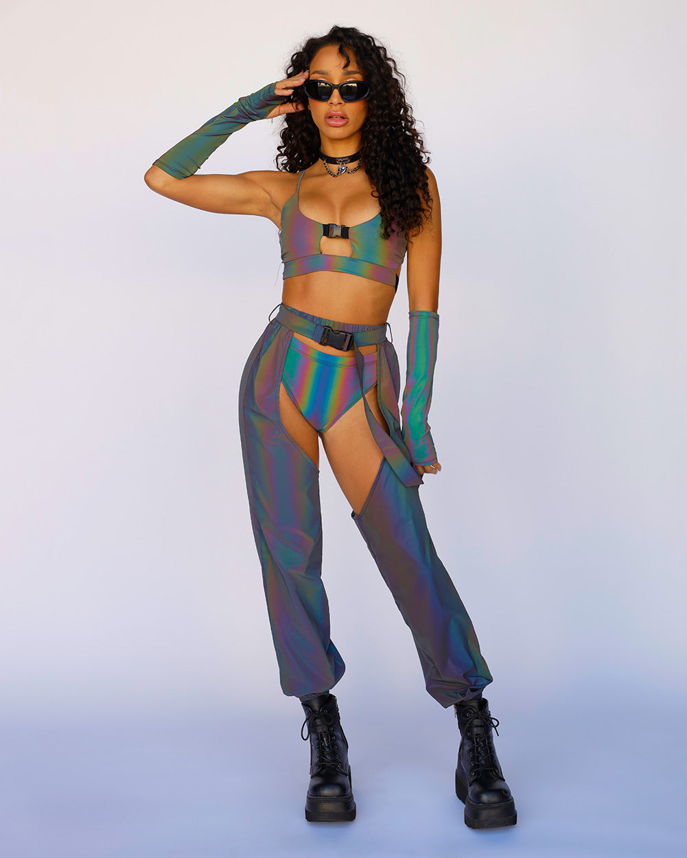 Won't Let U Out Reflective Underboob Clasp Top-Rainbow-Full--Courtney---S