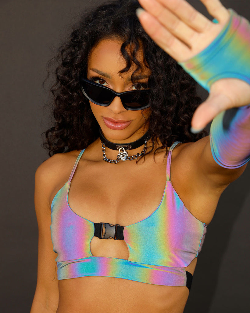 Won't Let U Out Reflective Underboob Clasp Top-Rainbow-Reflective--Courtney---S
