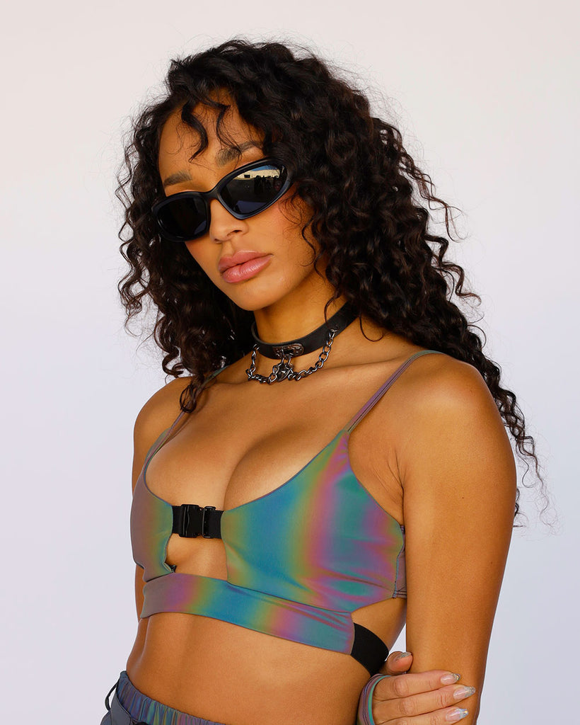 Won't Let U Out Reflective Underboob Clasp Top-Rainbow-Side--Courtney---S