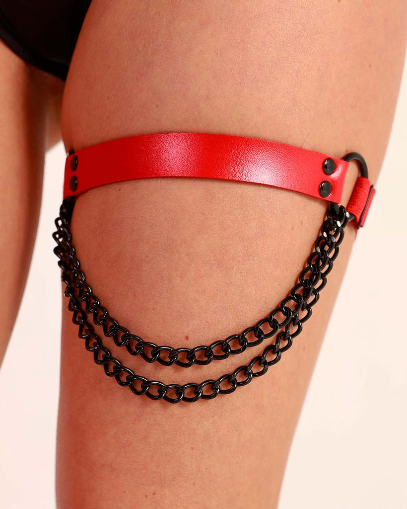 X-Quisite Chain Red Leg Garter-Red-Front