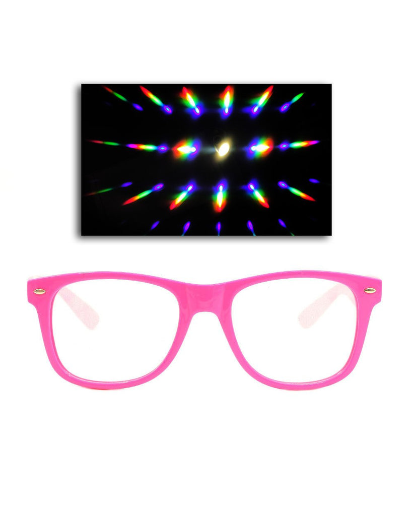 Solid Clear Diffraction Glasses-Neon Pink-Front