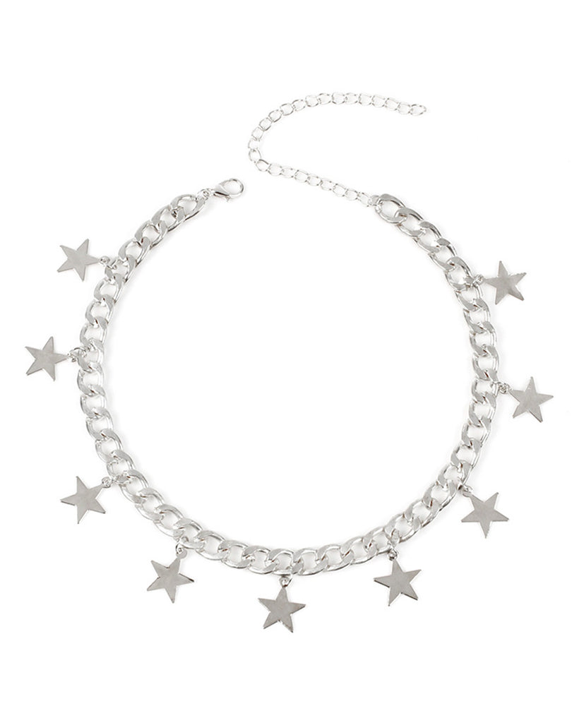 Star Quality Chain Choker-Silver-Front