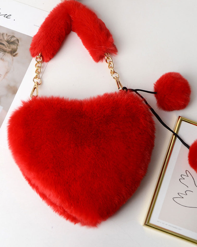 Lovesick Furry Heart Purse-Red-Mock