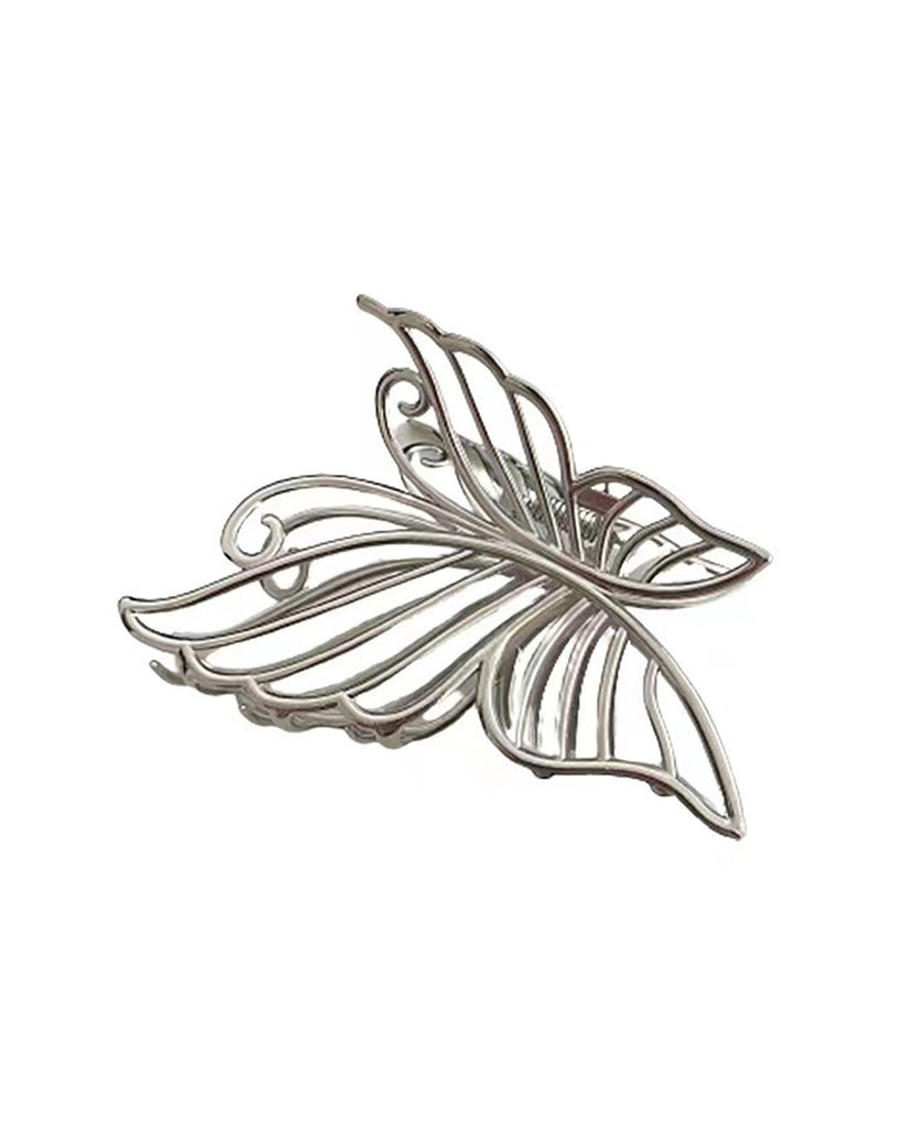 Metallic Butterfly Hair Clip-Silver-Detail