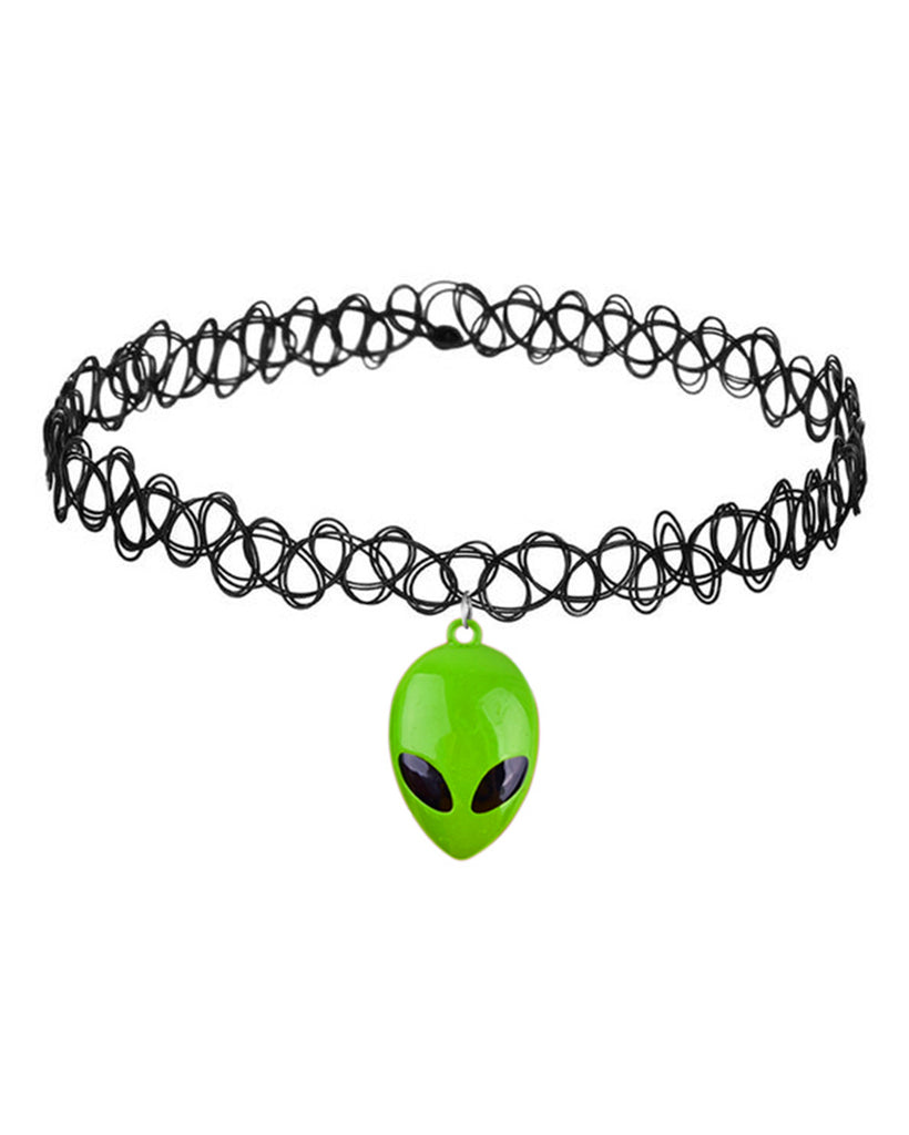 Space Travel Alien Choker-Black/Green-Front