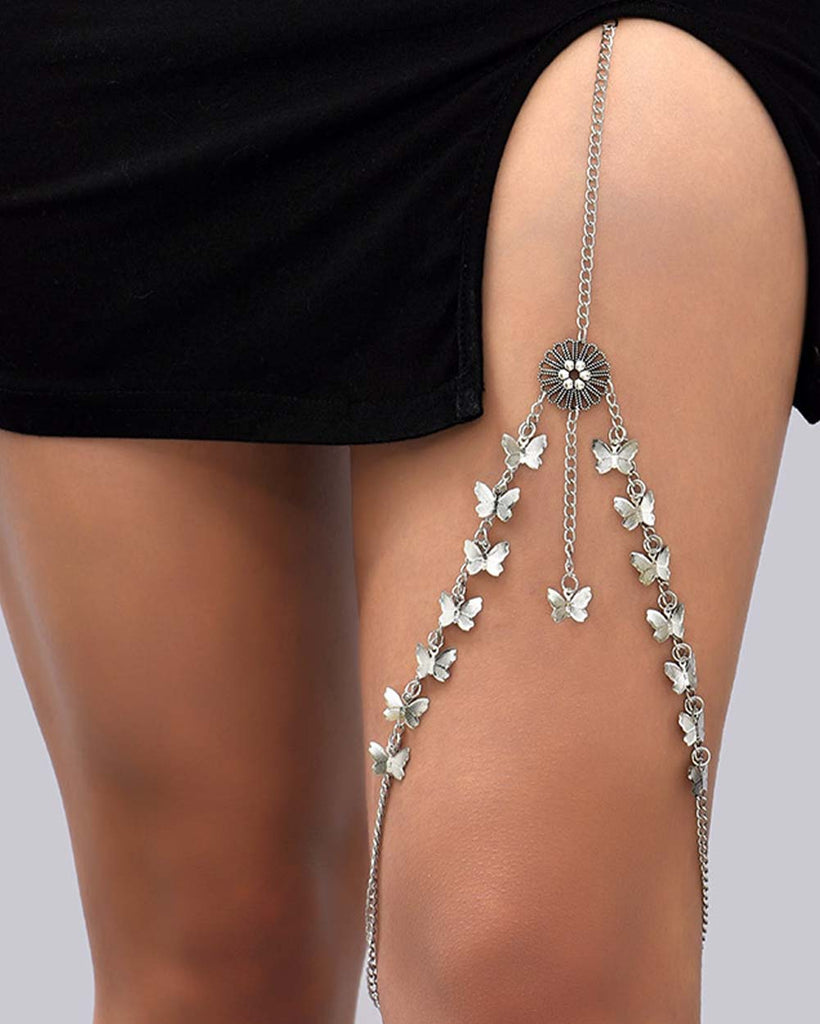 Beauty & Grace Butterfly Thigh Chain-Silver-Full