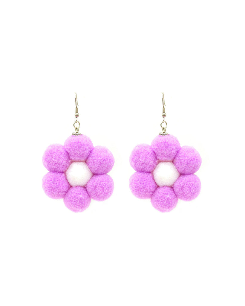 Fuzzy Flower Earrings-Lavender-Regular-Front--Model---S