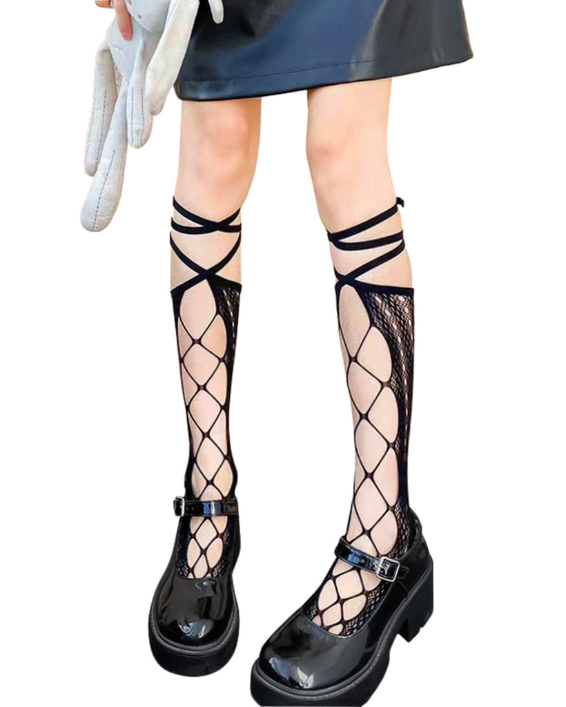 Forbidden Fantasy Socks with Leg Wraps-Black-Regular-Front--Model---S