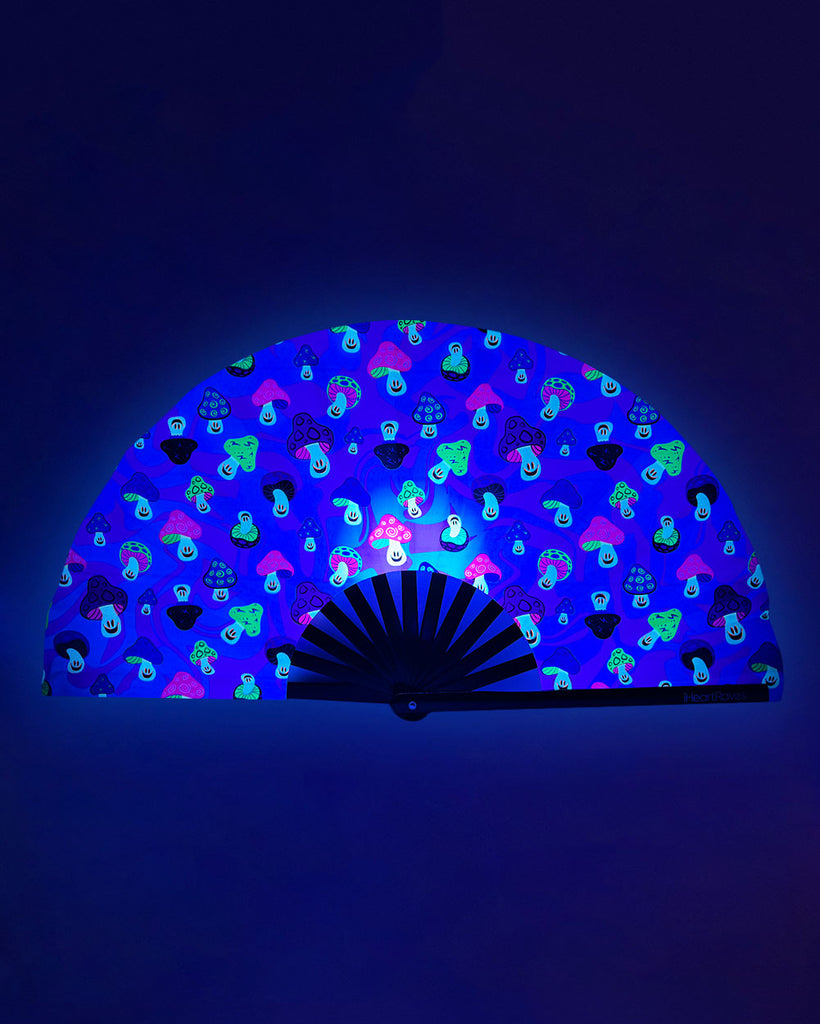 Mushroom Fiesta UV Reactive Hand Fan-Blue/Green/Pink-Regular-UV--Model---S