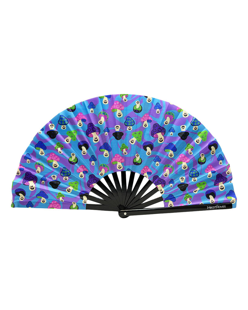 Mushroom Fiesta UV Reactive Hand Fan-Blue/Green/Pink-Regular-Front--Model---S