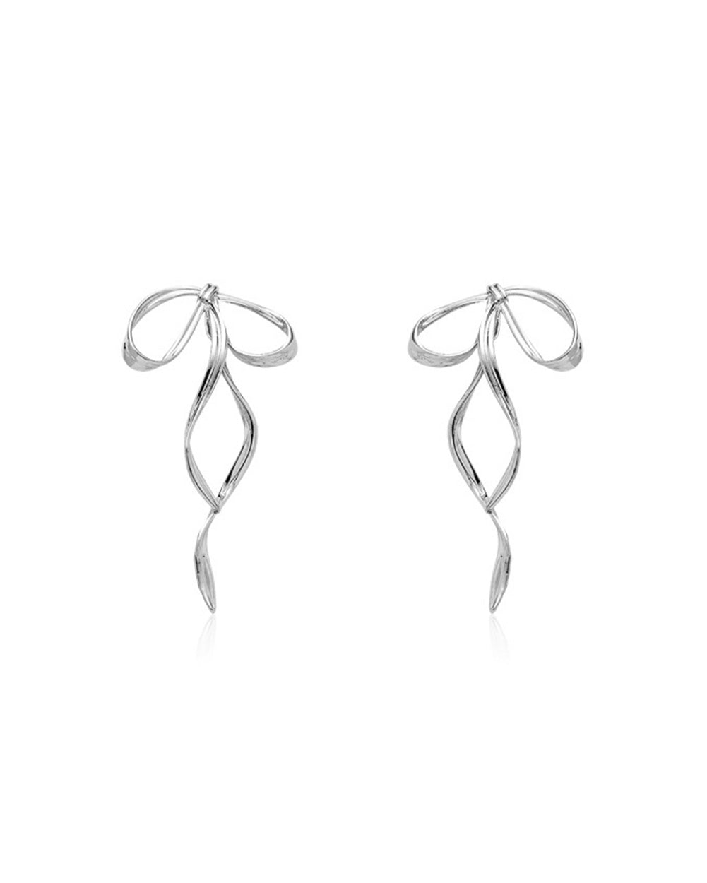 Angelic Aura Ribbon Dangle Earrings-Silver-Regular-Front--Model---S