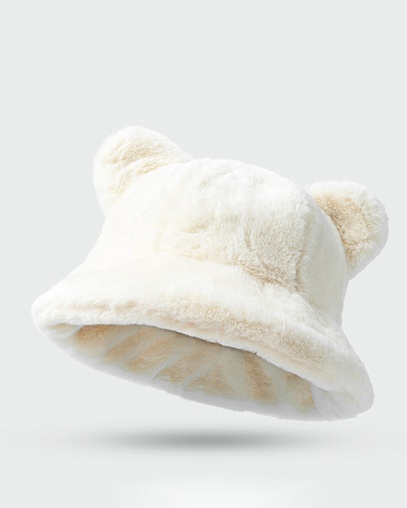 Cutesy Wootsy Bear Bucket Hat-White-Regular-Front--Model---S