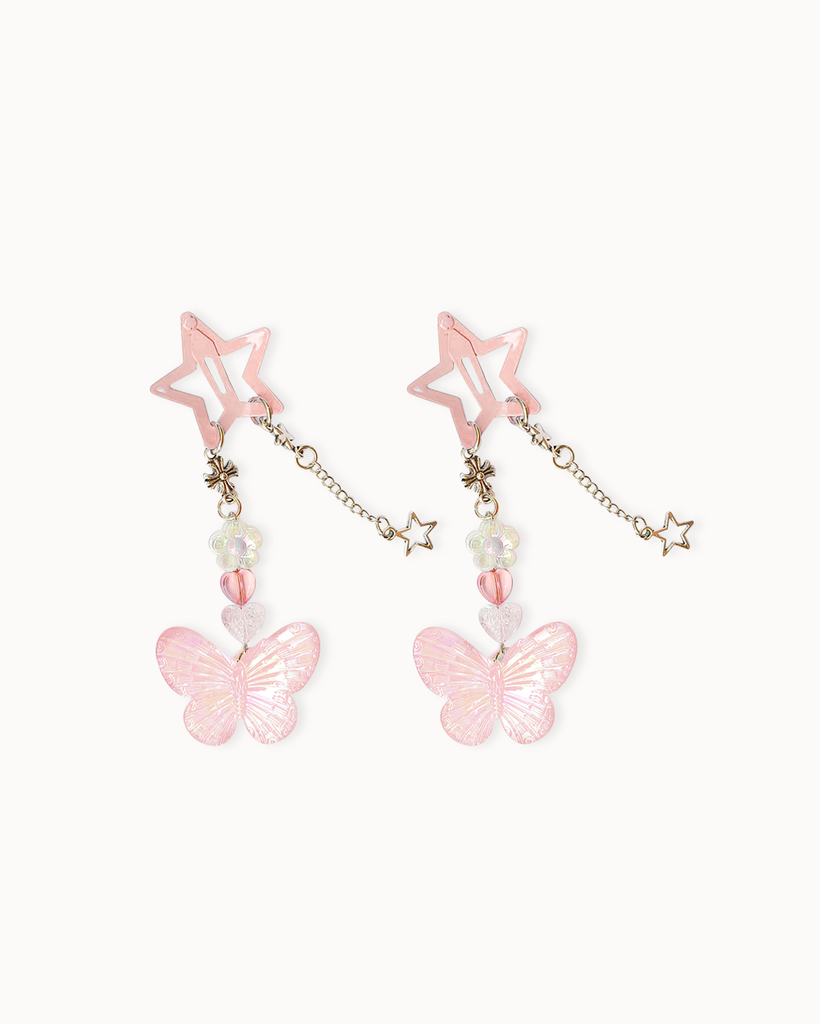 Touch The Sky Stars & Butterfly Hair Clip-Pink-Regular-Front--Model---S