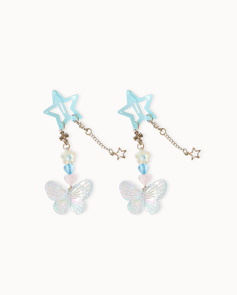 Touch The Sky Stars & Butterfly Hair Clip-Blue-Regular-Front--Model---S