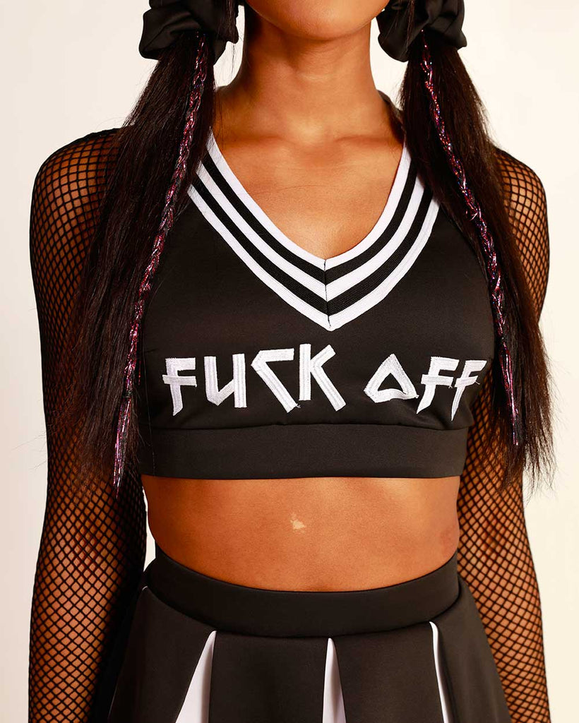 iHeartRaves Exclusive Pompom Girl Cheerleader Costume Set-Black-Detail2