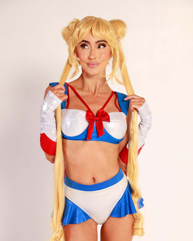 iHeartRaves Exclusive Sailor Sis Costume Set-Blue/Red/White-Front--Hannah---S-M