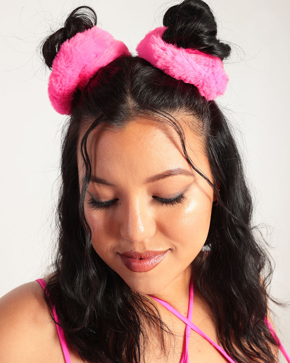 Ultra Furry Pocket Scrunchies-Neon Pink-Front