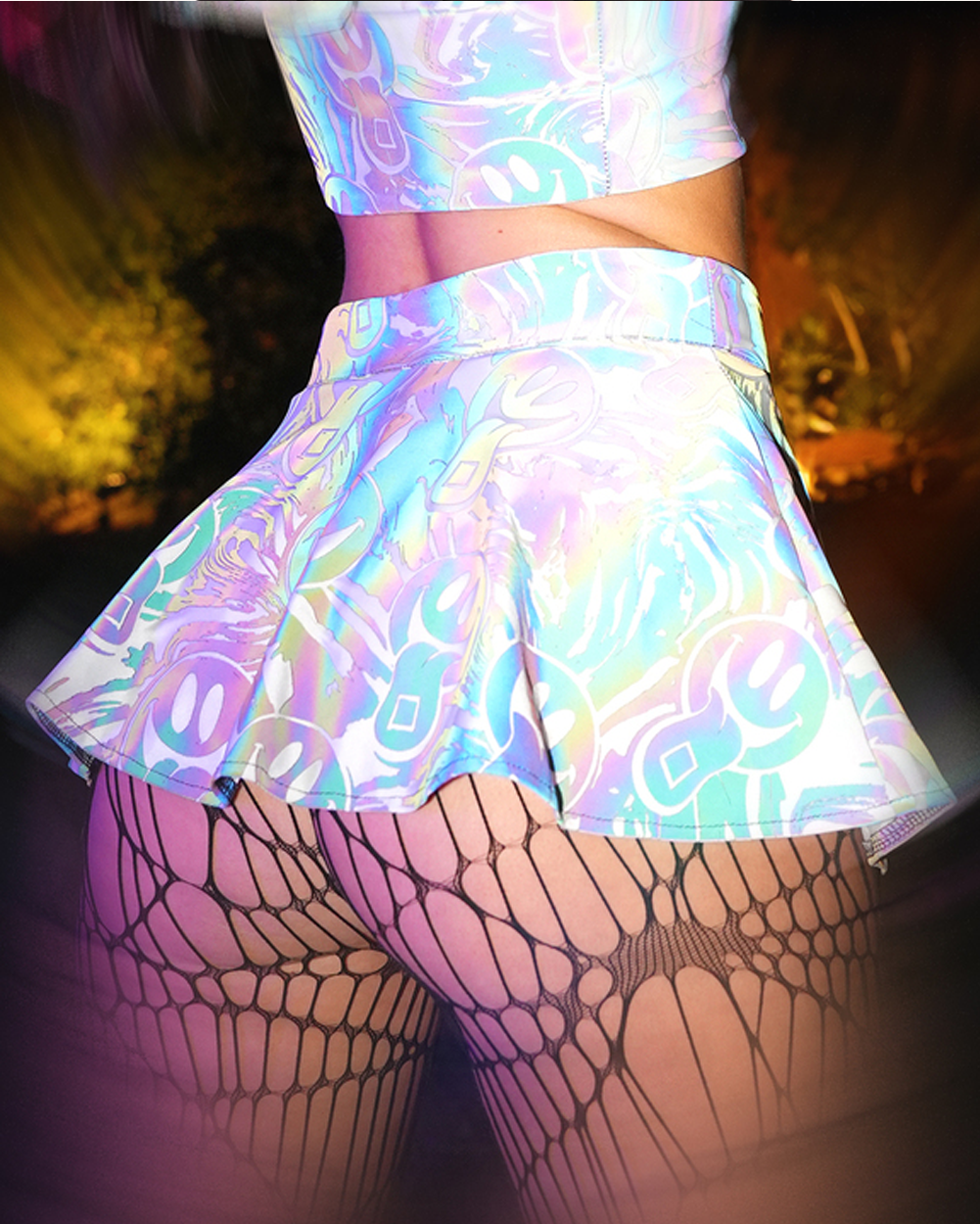 Holographic Skirt Reflective Crop Top And Skirt Reflective Crop