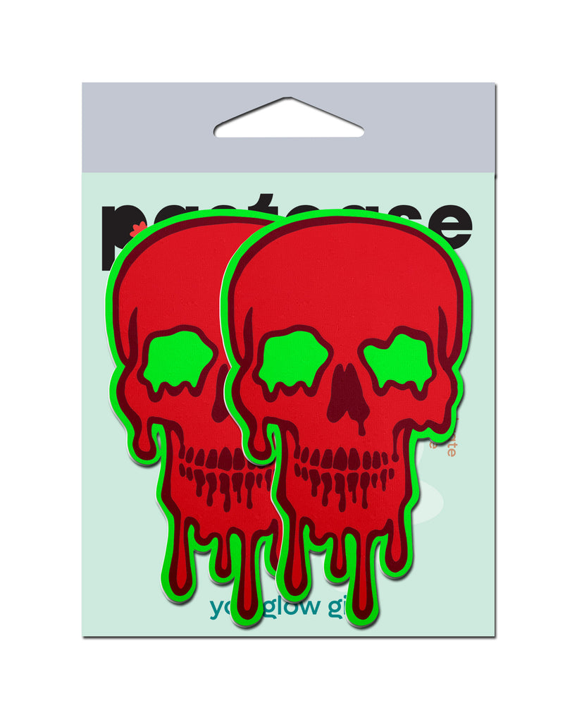 Pastease Haunted Past Glow In the Dark Red Bloody Skull Pasties-Red-Front-Mock