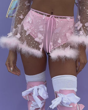 Everblossom Marabou Butterfly Mini Skirt-Baby Pink-Allskus