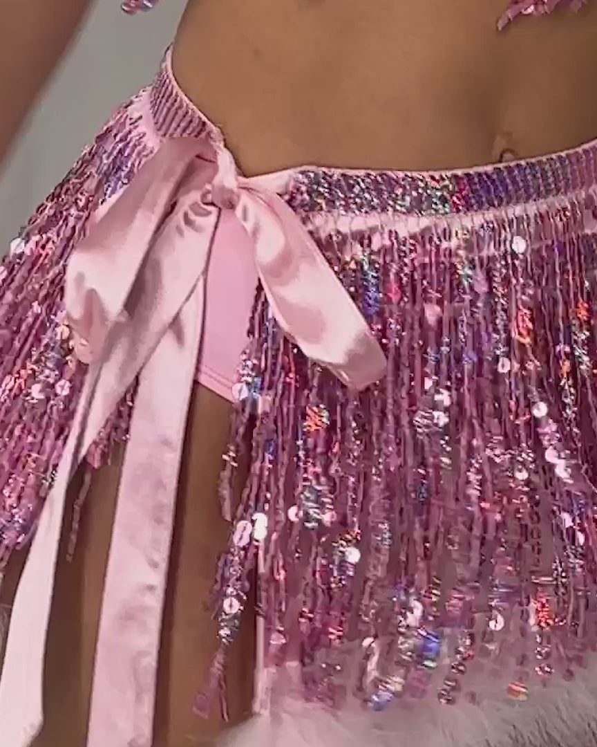 Totally Glam Marabou Sequin Skirt-Pink-allskus