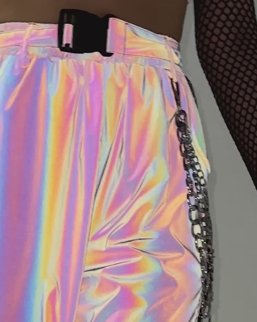 Unisex Shining Ray Rainbow Reflective Wide Leg Pants-Rainbow-allskus