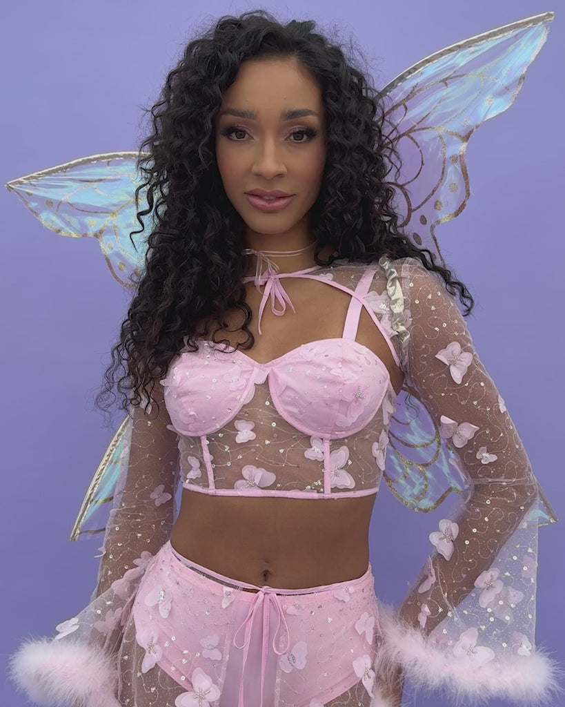 Everblossom Marabou Butterfly Corset Top-Baby Pink-allskus